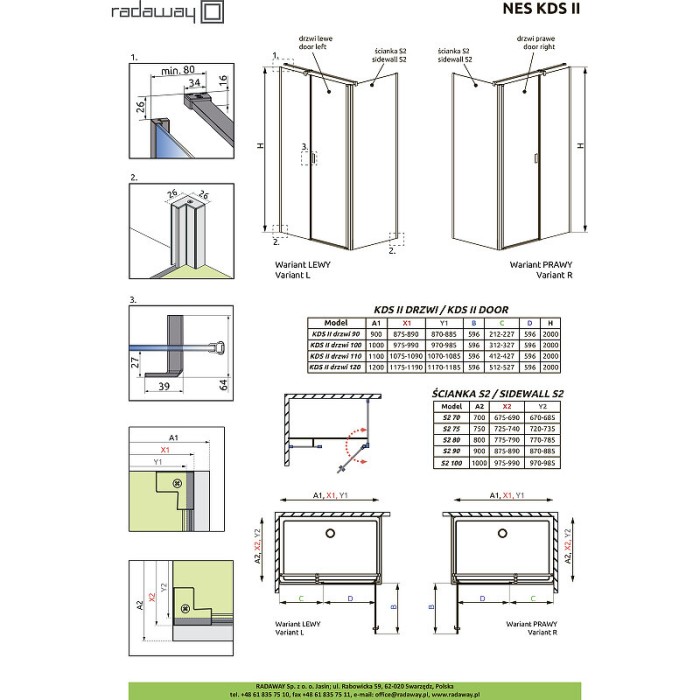 Radaway душевая стенка 90 боковая профиль хром стекло прозрачное, Nes - 10040090-01-01