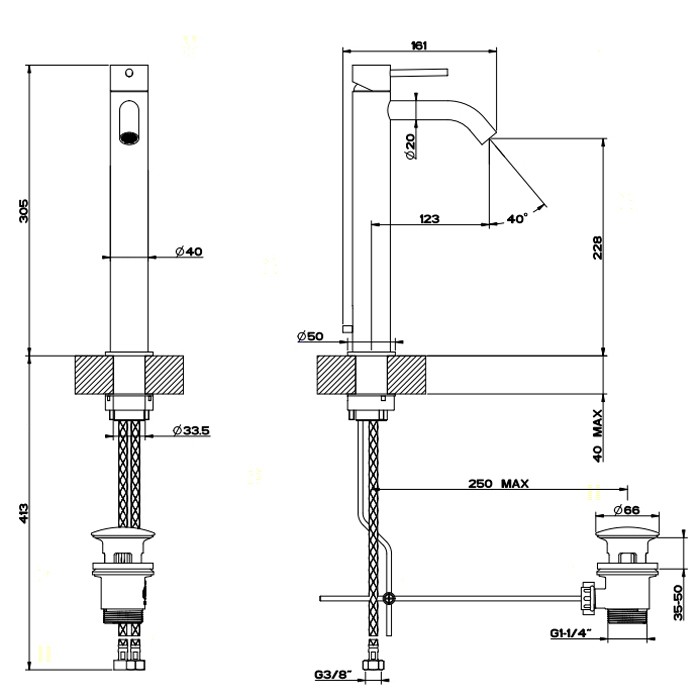 Gessi Смеситель однорычажный высокий с донным клапаном, Flessa, 54004#239 цвет: шлифованная сталь