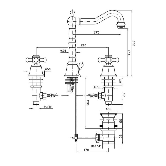 Zucchetti смеситель для раковины на 3 отверстия, delfi, хром арт. z46353.8008