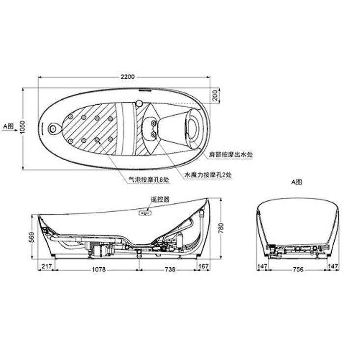 TOTO ванна отдельностоящая, Zero dimension, белый арт. PJYD2200PWEE#GW