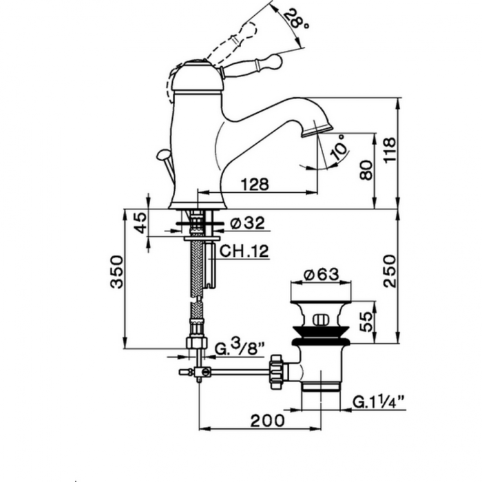 Cisal смеситель однорычажный для раковины на 1 отверстие с донным клапаном ay00051021 arcana royal, цвет: хром