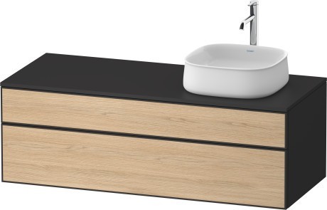 Duravit тумба подвесная с вырезом под раковину справа 550 мм х 1300 мм х 442 мм, zencha, ze4822r30800000 цвет: натуральный дуб/графит суперматовый