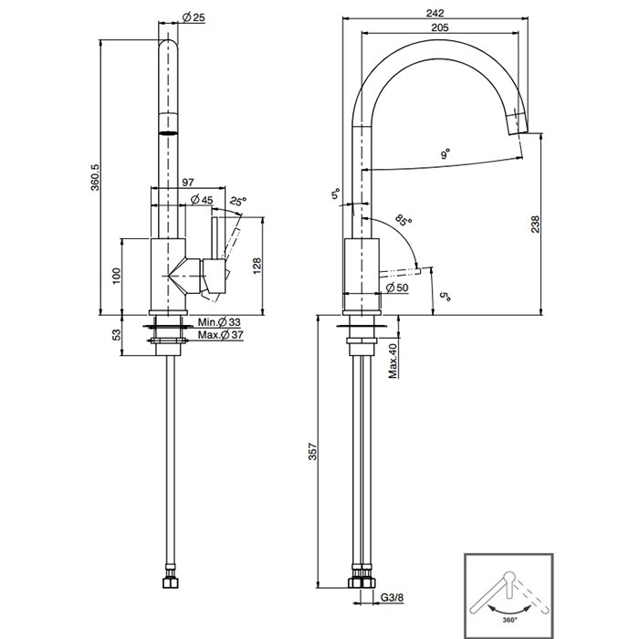 Fima Carlo Frattini смеситель для кухни, на 1 отв., kitchen, нержавеющая сталь арт. f7057/binox