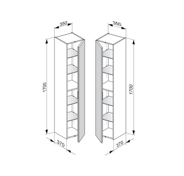 Keuco шкаф - пенал высокий подвесной петли слева, 4 стеклянные полки, edition 11, белый арт. 31330 210001