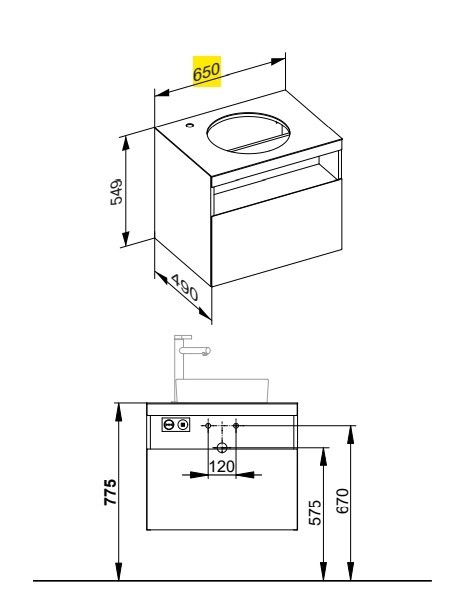 Keuco тумба под раковину с освещением 490 мм х 650 мм х 549 мм, с 1 выдвижным ящиком, с отверстием под смеситель слева, с сифоном, stageline, кашемир арт. 32854 180100