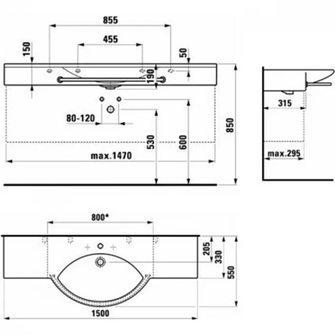 LAUFEN раковина 150 см с полотенцедержателем, PALACE - 8.1251.5.000.000.1