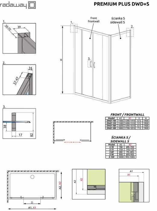 Radaway душевая стенка 90 профиль хром стекло прозрачное, Premium Plus - 33403-01-01N