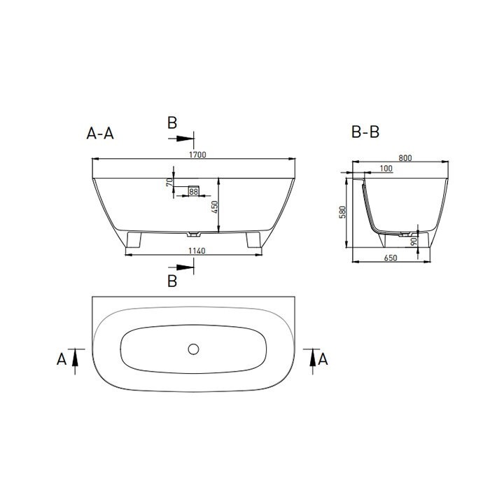 Salini ванна пристенная 170x80, sofia, 102512g цвет: глянцевый белый
