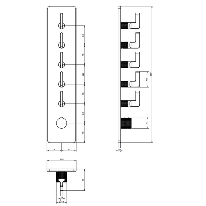 Gessi Встраиваемый термостатический смеситель на 5 источников, резьба 3/4" (внешние части), Inciso, 58210#299 цвет: nero xl