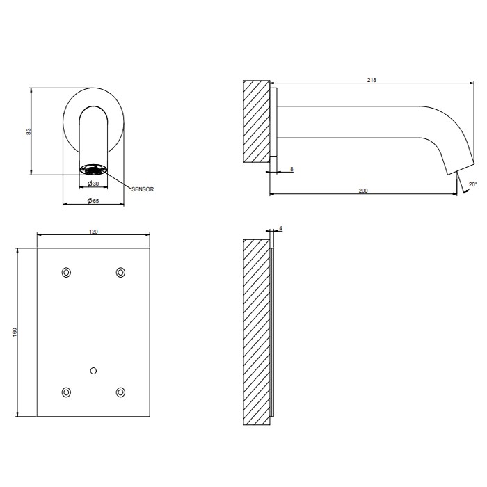 Gessi Смеситель для раковины, настенный, электронный, 316, 54015#239 цвет: steel brushed