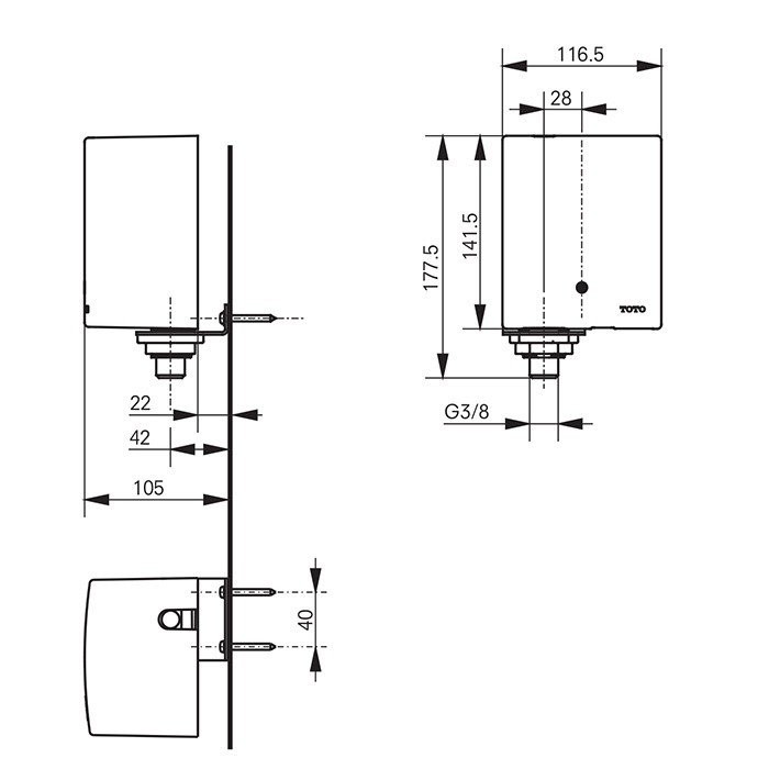 TOTO автоматический смеситель с внешним блоком управления, Public, хром арт. DLE110A2NE4 + DLE124DHE4+DLE424SMAE