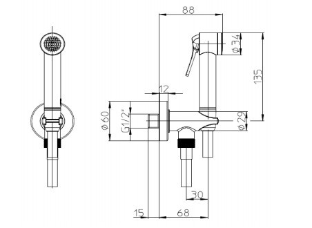 Bossini гигиенический комплект с лейкой, держателем, шлангом, apice, никель арт. ce4002.094