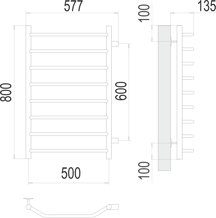 Terminus водяной полотенцесушитель виктория п8 500х800 бп600, эконом арт. 4670078530127