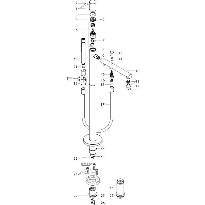 AXOR напольный смеситель для ванны, Uno, хром арт. 45416000