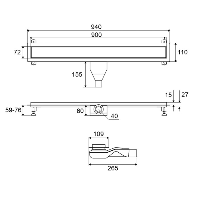 Душевой трап 90 см. Решетка декоративная, Excellent Stilio, хром арт. INEX.1515.900.R.SNP