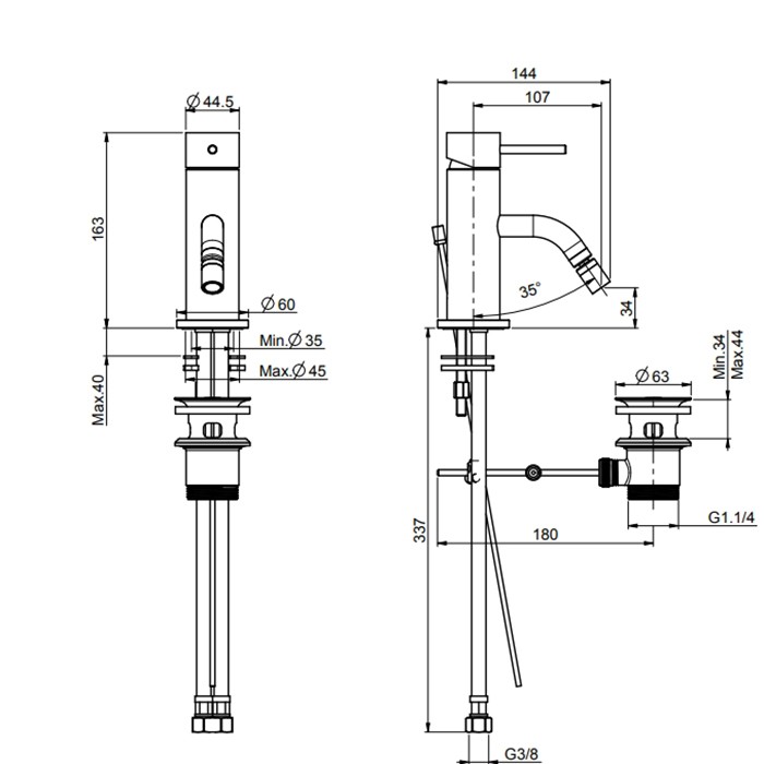 Fima Carlo Frattini spillo-up смеситель для биде, ручка "xs", с донным клапаном, spillo up, хром арт. f3032xscr