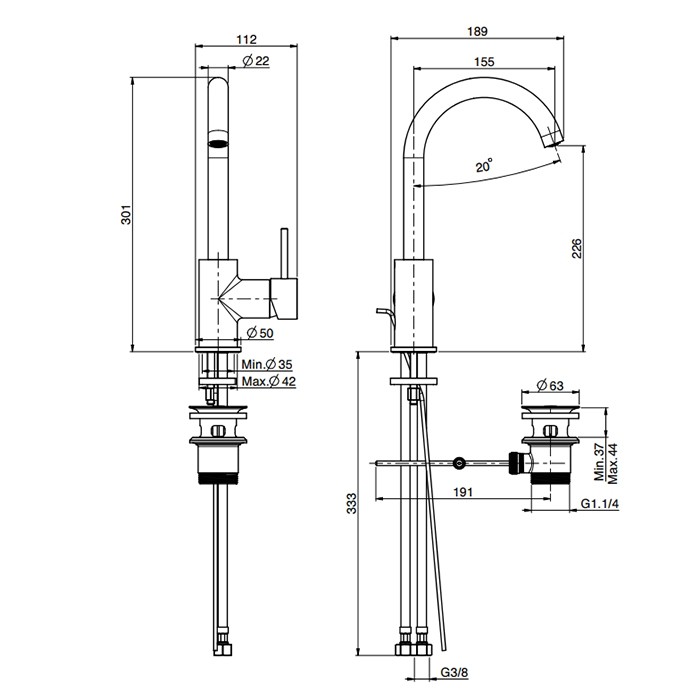 Fima Carlo Frattini смеситель для раковины, на 1 отв., с донным клапаном, spillo up, хром арт. f3041cr.2