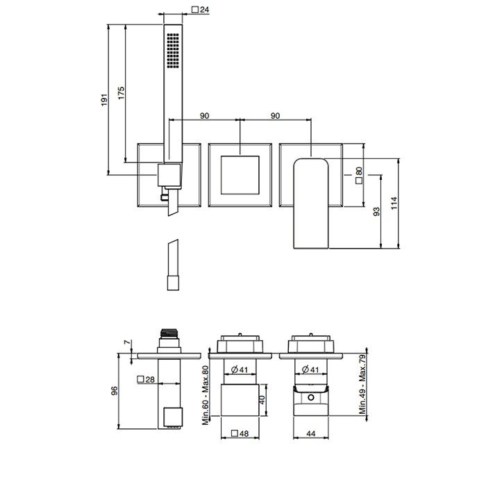 Fima Carlo Frattini смеситель для душа, встраиваемый, на 2 источника, с ручным душем, fit, черный арт. f3399wx8ns