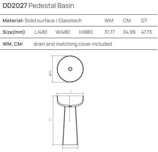 Раковина напольная d480хh880 мм, Dea Pedestal Basin, smoky black арт. DD2027 480 R4