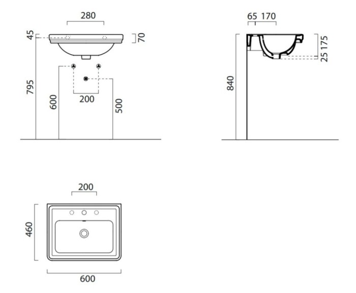 GSI Подвесная раковина 60х46х17,5 см, с переливом, санфарфор, с отв. под смеситель, Classic - 8731111