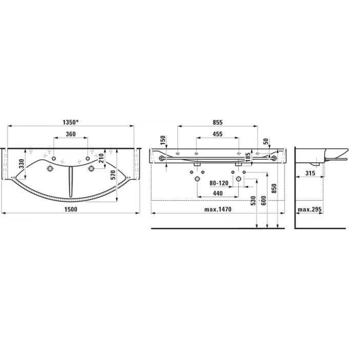 LAUFEN раковина 150 см двойная, PALACE - 8.1261.5.000.147.1