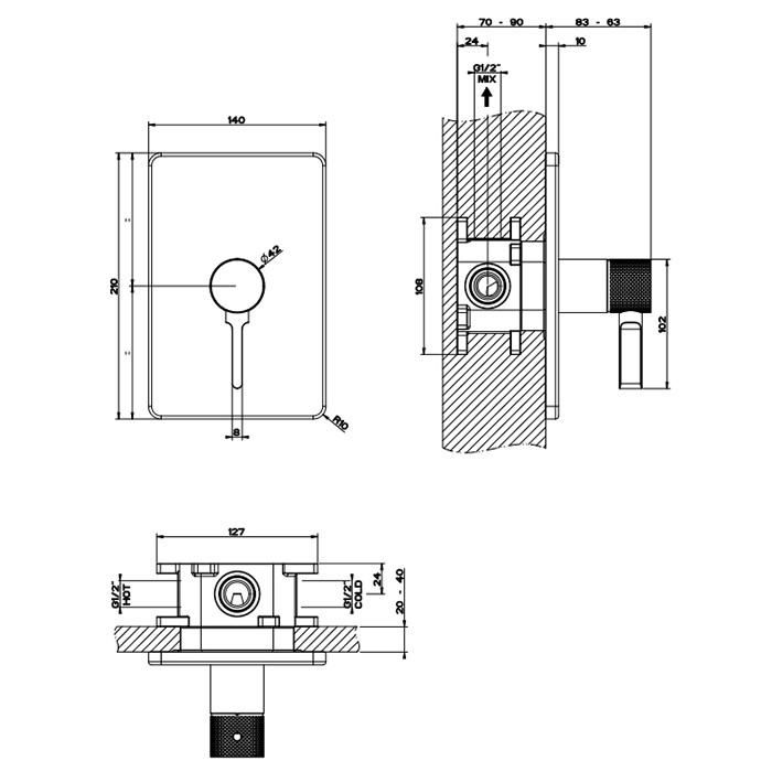 Gessi Смеситель для душа с переключателем на 1 выход, встраиваемый, Inciso, 58061#031 цвет: хром