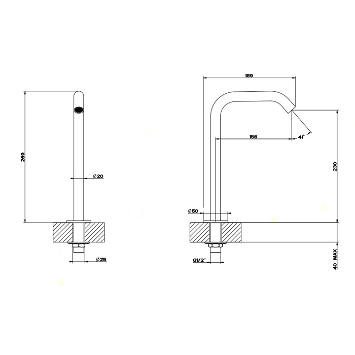 Gessi Отдельностоящий излив. Н: 230мм, 316, 54093#239 цвет: шлифованная сталь