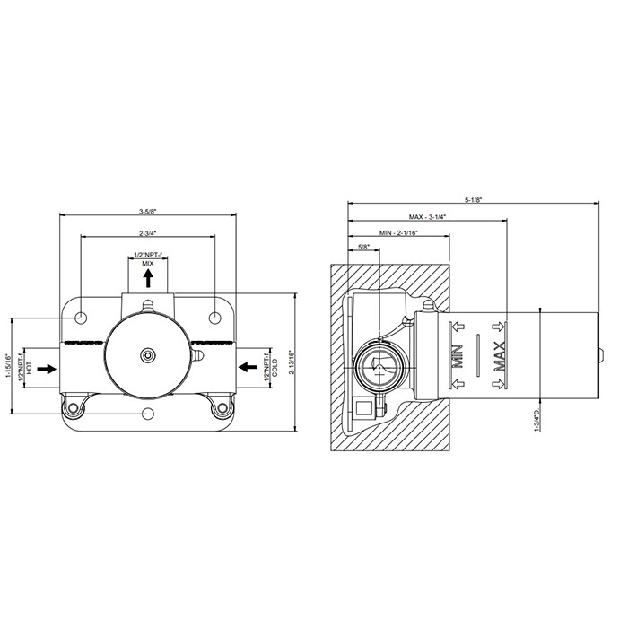 Gessi Встраиваемая часть, крепящаяся к стене, раздельное управление для раковины / душа, Incasso, 53112#239 цвет: steel brushe