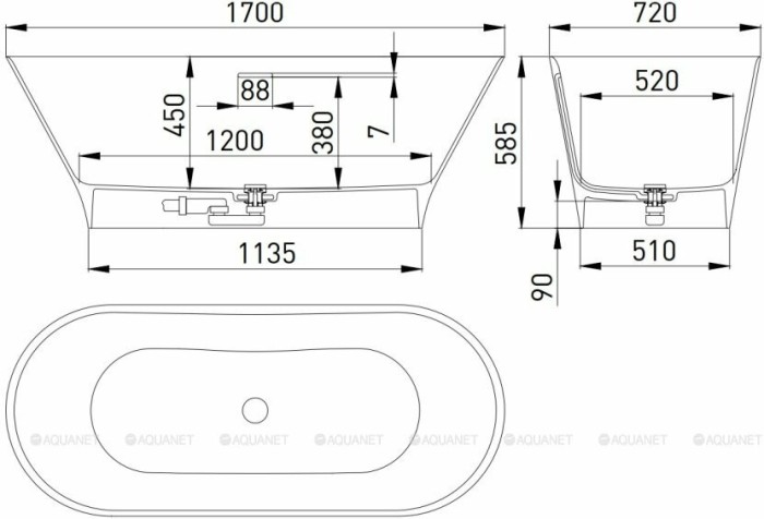 Salini ванна отдельностоящая 170x72, mona, 102922m цвет: матовый белый