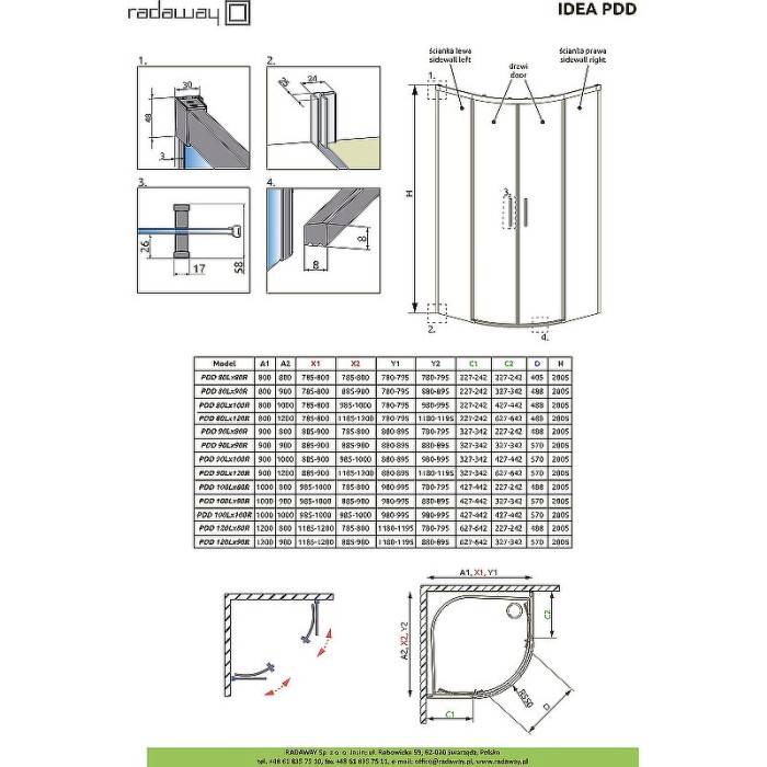 Radaway душевая стенка black pdd 100lх100r боковая профиль черный стекло прозрачное, Idea - 387142-54-01