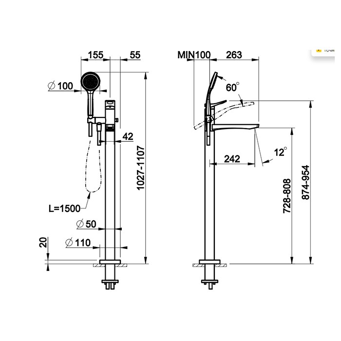 Gessi Смесителя для ванны, напольнный, с душевой лейкой, Rilievo, 59131#087 цвет: gold brushed ccp