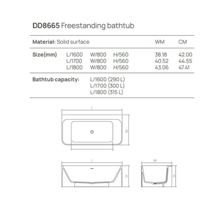 Ванна из искусственного камня 160 х 80 см, DEA Design Modern, белый арт. DD8665 1600 18