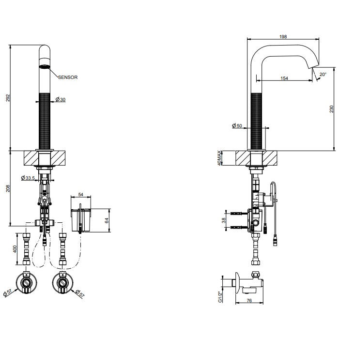 Gessi Смеситель для раковины, 1 отв., электронный, с кран-фильтром для регулировки температуры и напора воды, 316, 54480#239 цвет: steel brushed