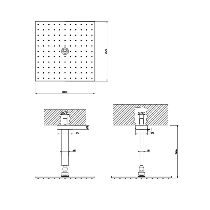 Gessi Верхний душ для потолочного крепления 300x300мм, Rettangolo, 15186#299 цвет: black xl