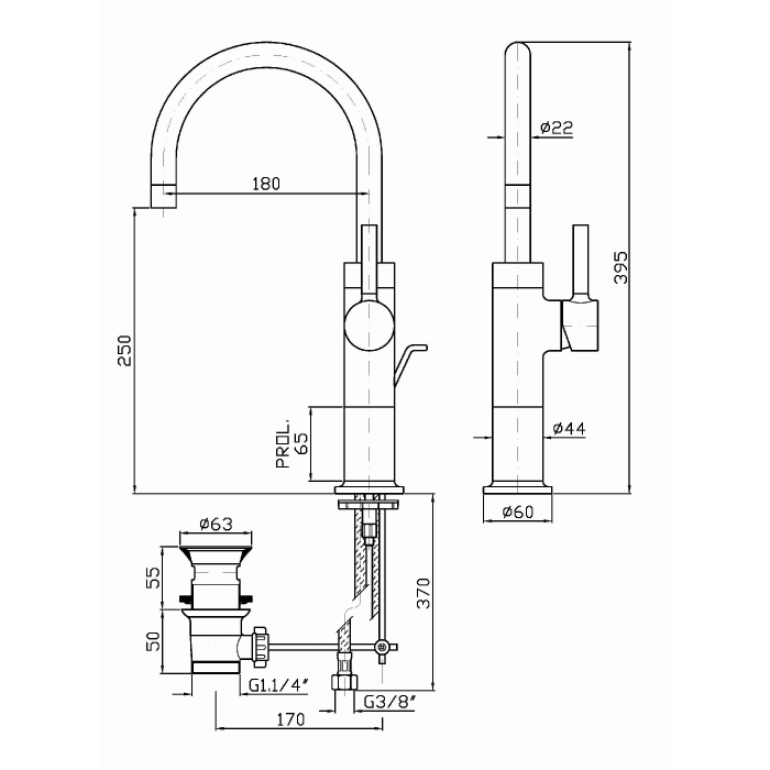 Zucchetti однорычажный удлиненный смеситель для раковины, pan, хром арт. zp6585