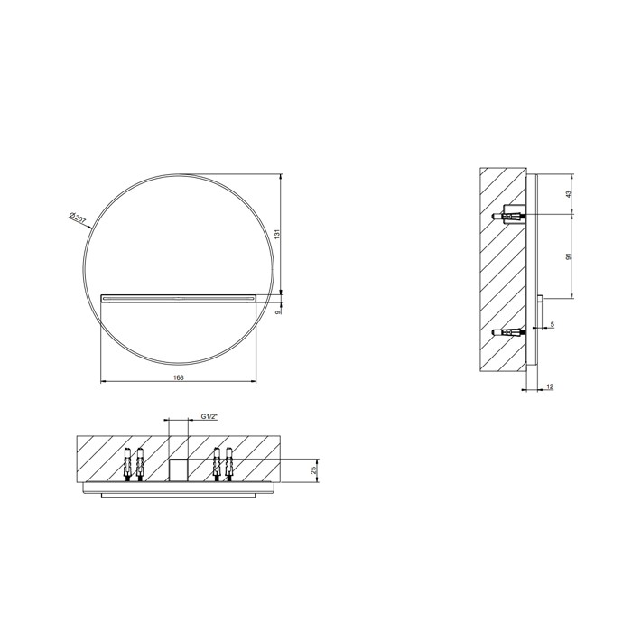Gessi Излив настенный d207 мм., каскадный, Venti20, 65295#031 цвет: хром