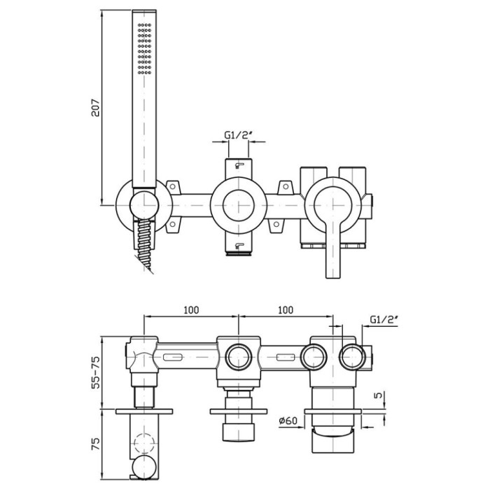 Zucchetti скрытая часть настенного смесителя на 3 отверстия, арт. r97913