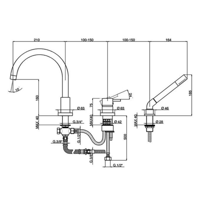 Cisal смеситель на борт ванны ln00126021 less new cisal, цвет: хром