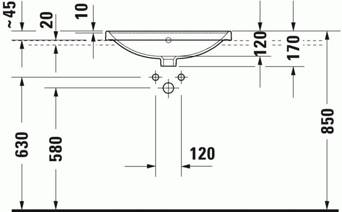 Duravit раковина встраиваемая сверху 600 мм х 440 мм, с переливом, с отверстием под смеситель, d-neo, 0357600027 цвет: белый