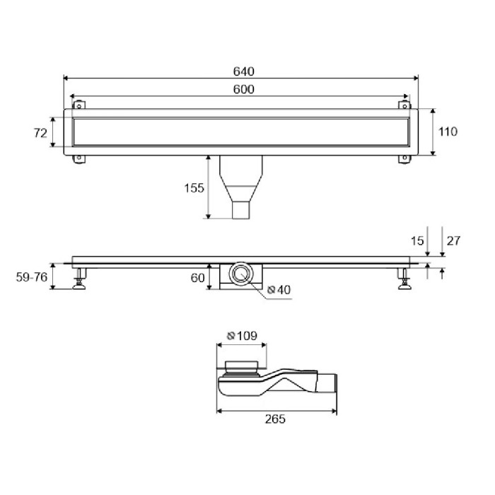 Душевой трап gold 60 см. Под облицовку плиткой, Excellent Stilio, золото арт. INEX.1515.600.P.GL