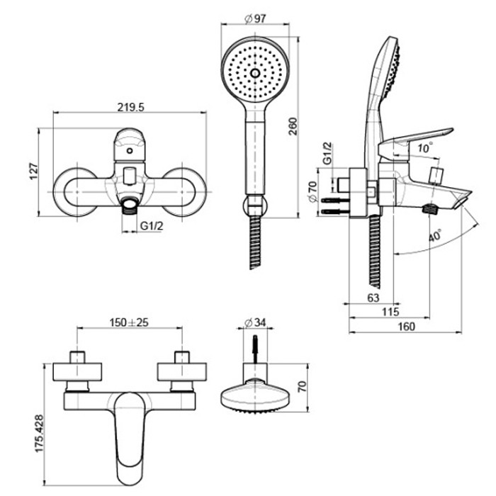 Fima Carlo Frattini смеситель внешнего монтажа на ванну без душевого комплекта, spot, хром арт. f3004cr