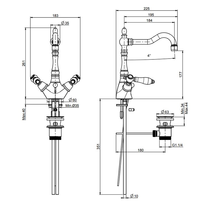 Fima Carlo Frattini cмеситель для раковины, на 1 отв., с донным клапаном, herend, золото арт. f5411cbor