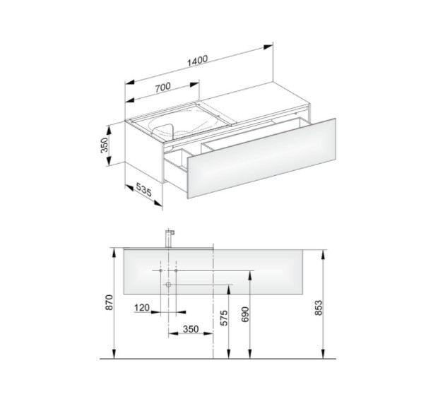 Keuco тумба подвесная под раковину слева с одним выдвижным фронтом, с внутренней светодиодной подсветкой, edition 11, черный арт. 31165 570100