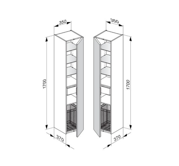 Keuco шкаф - пенал высокий подвесной петли слева, 3 стеклянные полки, с бельевой корзиной, edition 11, трюфель арт. 31331 370001