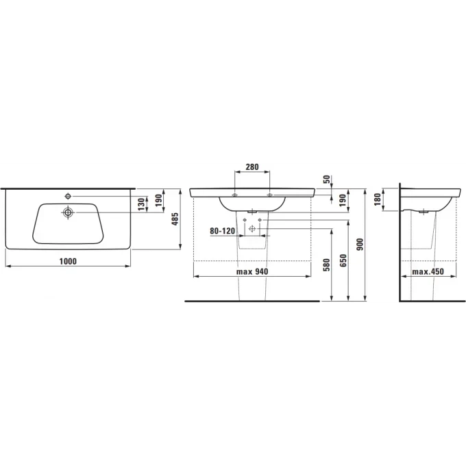 LAUFEN раковина 100х48,5х19 см, MODERNA PLUS - 8.1354.4.000.104.1