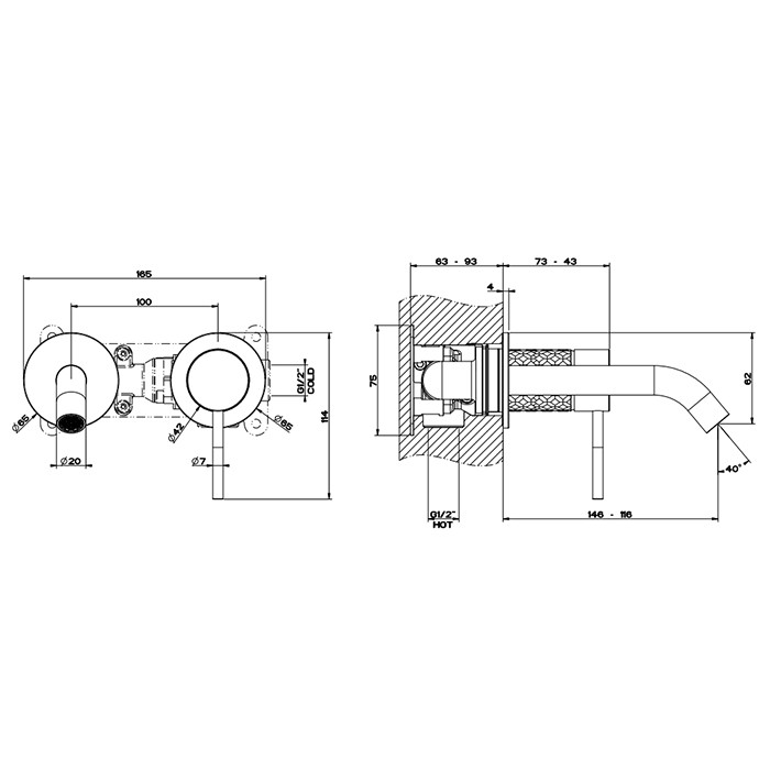 Gessi Встраиваемый смеситель для раковины с изливом 146-116мм, 316, 54183#239 цвет: steel brushed