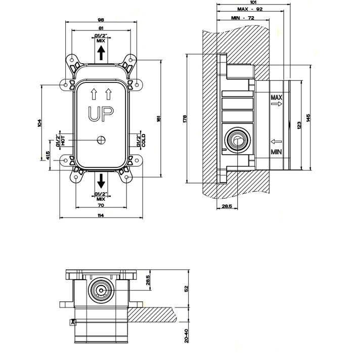Gessi Внутренняя часть встраиваемого однорычажного смесителя с переключателем, 44673#031 цвет: