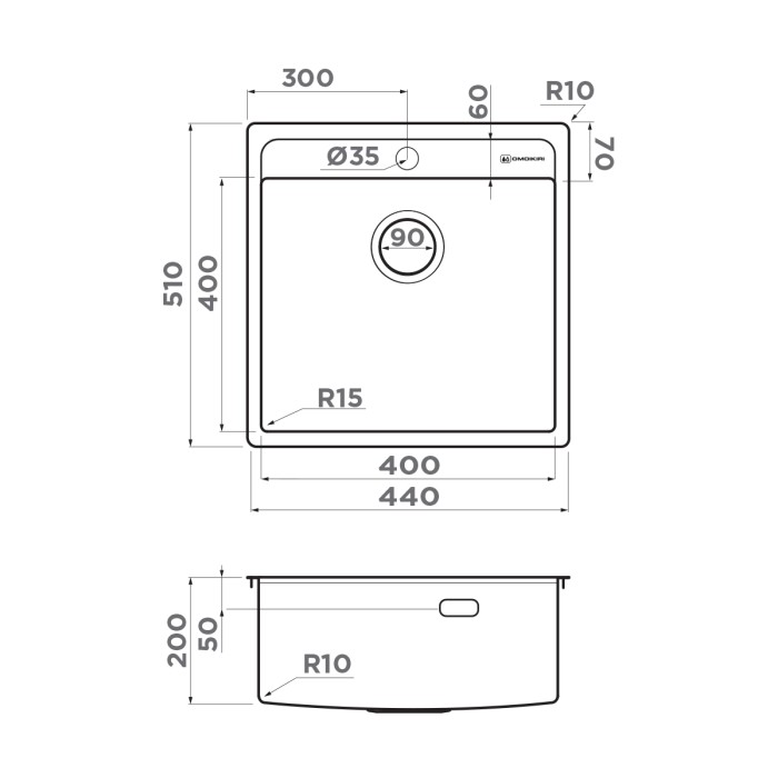 Omoikiri кухонная мойка Daisen 44, нержавеющая сталь арт. 4993179