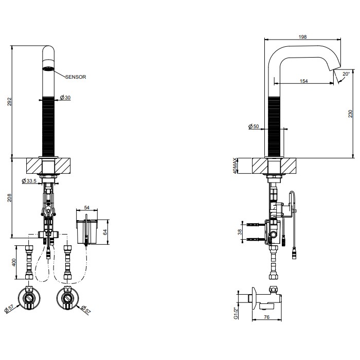 Gessi Смеситель для раковины, 1 отв., электронный, с кран-фильтром для регулировки температуры и напора воды, 316, 54380#239 цвет: steel brushed
