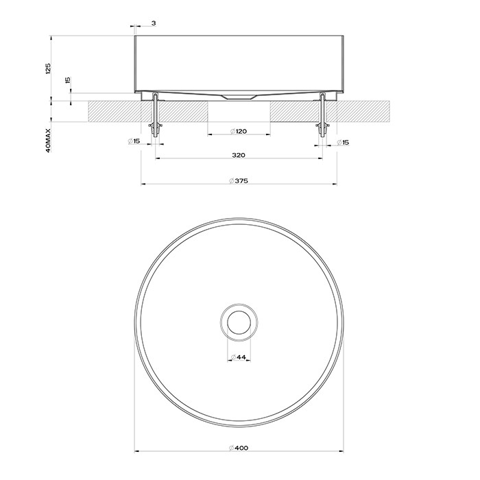 Gessi Раковина 40 см, без отв., для установки на столешницу, без перелива, нержавеющая сталь, 316, 54601#239 цвет: steel brushed